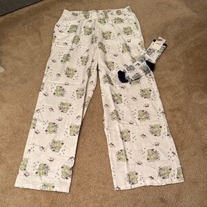 Aerie Kermit the frog pajama pants with matching socks.